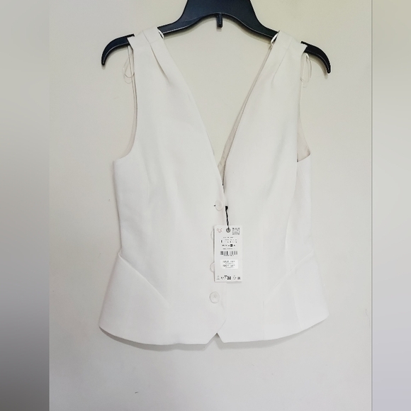 Zara Zw Collection Linen Blend Ecru Buttoned Volume Vest Sz-L - Picture 7 of 10